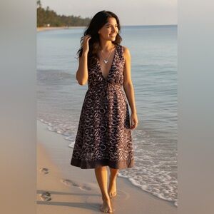 Vintage Y2K Halter Dress Brown Cotton Babydoll Bow Size M/L